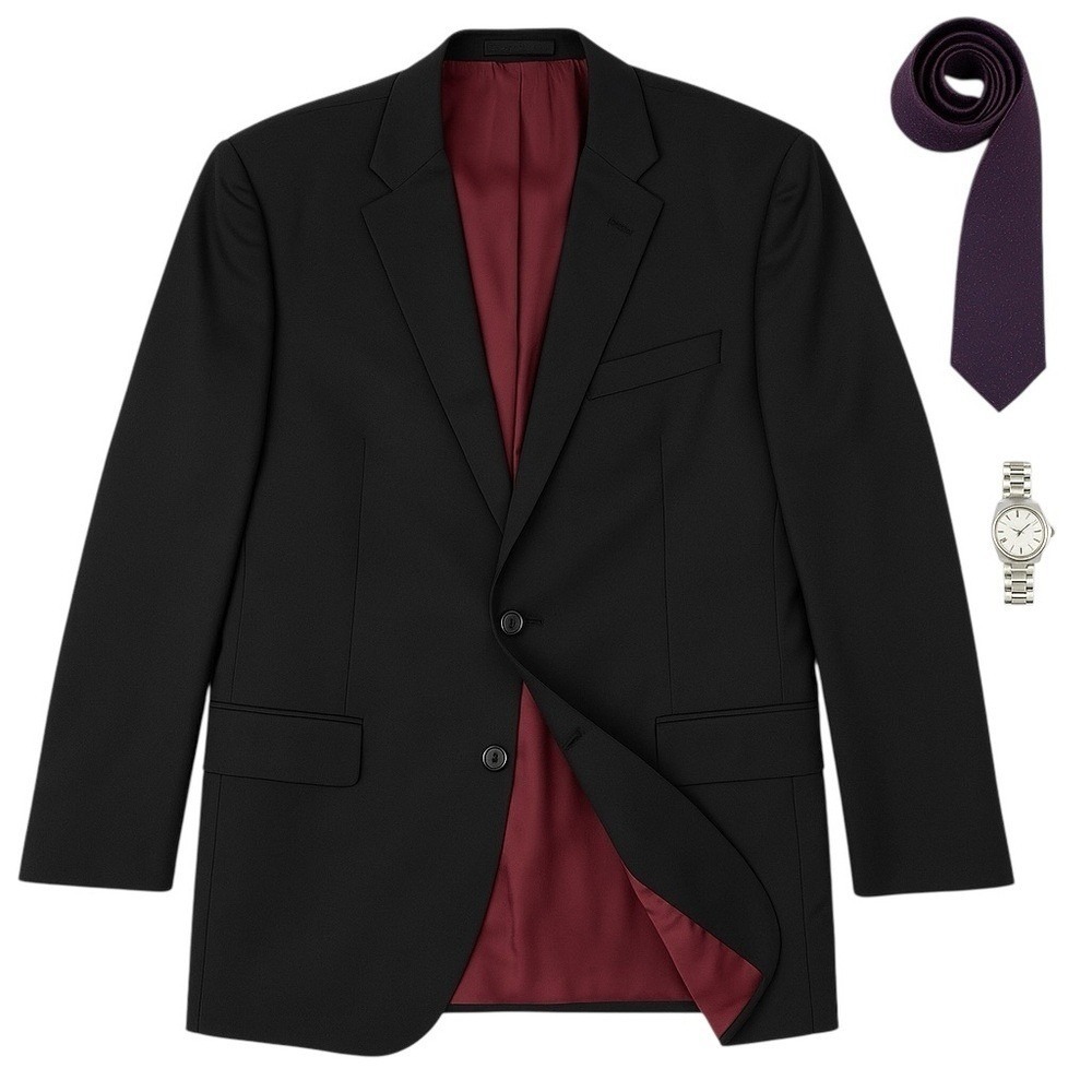 Hugo Boss Loro Piana Napoliwood Wool Blazer Black Burgundy Lining Mens 46L GUC